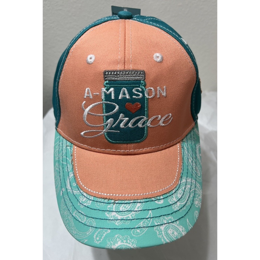 Cherished Girl A-MASON GRACE Hat‎ Cap How Sweet The Sound Adjustable Teal/Peach